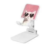 Woshuwo Support de téléphone portable pliable en forme de chat mignon dans un chapeau de soleil - Angle réglable en hauteur - Compatible avec tous les smartphones - Blanc