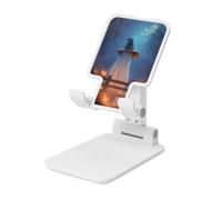 Woshuwo Support de téléphone portable pliable en forme de fantôme d'Halloween perché derrière une clôture en bois - Angle réglable - Compatible avec tous les smartphones - Blanc