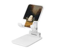 Woshuwo Support de téléphone portable pliable en forme de fantôme mignon dans un champ ouvert - Angle réglable - Compatible avec tous les smartphones - Blanc
