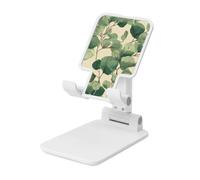 Woshuwo Support de téléphone portable pliable en forme de feuilles d'eucalyptus vert - Angle réglable - Hauteur réglable - Support de bureau portable compatible avec tous les smartphones - Style blanc