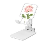 Woshuwo Support de téléphone portable pliable rose pâle rose fleur feuille verte angle réglable hauteur bureau portable support de téléphone portable compatible avec tous les smartphones blanc