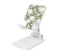 Woshuwo Support de téléphone portable pliable vert sauge à motif floral vintage réglable en hauteur pour bureau compatible avec tous les smartphones de style blanc