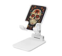 Woshuwo Support de téléphone portable pliable vintage Day of the Dead Skull et floral - Angle réglable en hauteur - Compatible avec tous les smartphones - Blanc