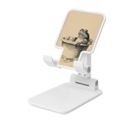 Woshuwo Support de téléphone portable pliable vintage en forme de grenouille amusante et relaxante dans la baignoire - Angle réglable - Compatible avec tous les smartphones - Blanc