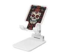 Woshuwo Support de téléphone portable vintage Day of the Dead Linocut Skull Floral pliable Angle réglable Hauteur Bureau Portable Support de téléphone portable Compatible avec tous les smartphones