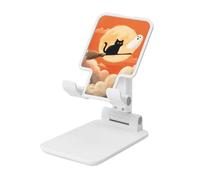 Woshuwo Support pliable pour téléphone portable avec motif chat noir volant sur un balai, fantôme flottant, angle réglable, compatible avec tous les smartphones, blanc