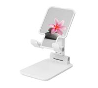 Woshuwo Support pliable pour téléphone portable avec motif fleur rose sur deux pierres grises - Angle réglable - Support de bureau portable compatible avec tous les smartphones - Style blanc