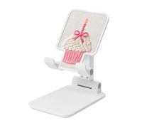 Woshuwo Support pliable pour téléphone portable avec nœud brodé cupcake avec bougie rose - Angle réglable en hauteur - Compatible avec tous les smartphones - Blanc