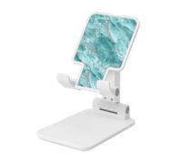 Woshuwo Support pliable pour téléphone portable avec texture de pierre polie et turquoise - Angle réglable en hauteur - Compatible avec tous les smartphones - Blanc
