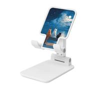 Woshuwo Support pliable pour téléphone portable avec trois chats assis sur un banc - Angle réglable - Support de bureau portable compatible avec tous les smartphones - Blanc