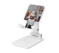 Woshuwo Support pliable pour téléphone portable Ghost Reading The Book - Angle réglable en hauteur - Support de bureau portable compatible avec tous les smartphones - Blanc