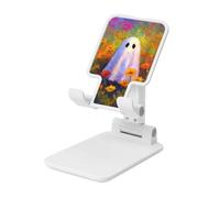 Woshuwo Support pliable pour téléphone portable - Motif fantôme dans le champ de fleurs sauvages - Angle réglable en hauteur - Compatible avec tous les smartphones - Blanc