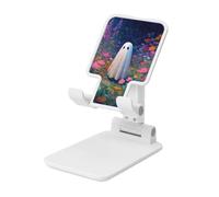 Woshuwo Support pliable pour téléphone portable - Motif fantôme dans un champ de fleurs - Angle réglable en hauteur - Compatible avec tous les smartphones - Blanc