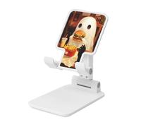 Woshuwo Support pliable pour téléphone portable - Motif fantôme mignon mangeant un hamburger et des frites - Angle réglable - Support de bureau portable compatible avec tous les smartphones - Blanc