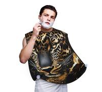 Woshuwo Tablier à barbe Motif léopard Noir/doré | Chiffon de toilettage anti-adhésif imperméable pour homme