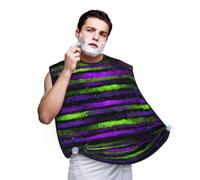 Woshuwo Tablier à barbe violet à rayures vert fluo | Chiffon de toilettage anti-adhésif imperméable pour homme