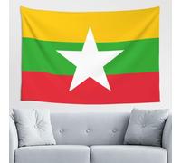 Woshuwo Tapisserie murale avec drapeau du Myanmar pour chambre à coucher, salon, dortoir, tapisserie esthétique moderne pour fêtes 152,4 x 101,6 cm