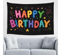 Woshuwo Tapisserie murale « Happy Birthday with Stars Fireworks » pour chambre à coucher, salon, dortoir, tapisserie esthétique moderne pour fêtes 152,4 x 101,6 cm