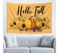 Woshuwo Tapisserie murale pour chambre à coucher, salon, dortoir, motif citrouilles, tournesols avec mots « Hello Fall » - Tapisserie esthétique moderne pour fêtes - 152,4 x 101,6 cm