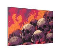 Woshuwo Tas de crânes avec flammes et feu - Art mural esthétique - Impression sur toile pour dortoir, salon - 30 x 45 cm - Encadré