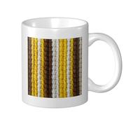 Woshuwo Tasse à café élégante en céramique 3D avec motif rayures au crochet jaune, marron, blanc, pour la maison, le bureau, 325 ml