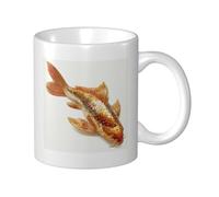 Woshuwo Tasse à café élégante en céramique 3D avec poisson doré sur fond blanc, pour la maison et le bureau, 325 ml
