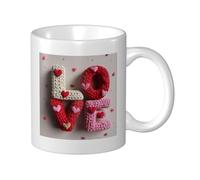 Woshuwo Tasse à café élégante en céramique à texture tricotée avec inscription Love Letters Rouge/rose 325 ml