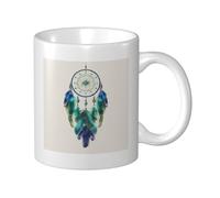 Woshuwo Tasse à café élégante en céramique Attrape-rêves Bleu et vert 325 ml