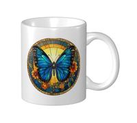 Woshuwo Tasse à café élégante en céramique avec ailes ouvertes Motif papillon bleu 325 ml