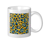 Woshuwo Tasse à café élégante en céramique avec imprimé léopard jaune et bleu 325 ml