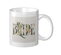 Woshuwo Tasse à café élégante en céramique avec inscription « Bride » - Motif fleurs aquarelles - Pour la maison et le bureau - 325 ml