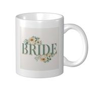 Woshuwo Tasse à café élégante en céramique avec inscription « Bride » - Motif roses ivoire - Pour la maison et le bureau - 325 ml