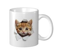 Woshuwo Tasse à café élégante en céramique avec motif chat qui regarde hors d'un trou, pour la maison et le bureau, 325 ml