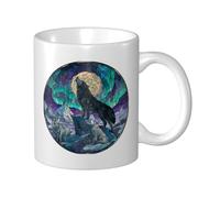 Woshuwo Tasse à café élégante en céramique avec motif de loup noir et crête de montagne, pleine lune, pour la maison et le bureau, 325 ml