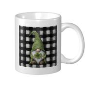 Woshuwo Tasse à café élégante en céramique avec motif de nain de la Saint-Patrick tenant un trèfle - 325 ml