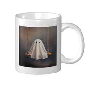 Woshuwo Tasse à café élégante en céramique avec motif fantôme sur une vieille balançoire en bois, 325 ml