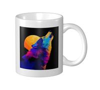 Woshuwo Tasse à café élégante en céramique avec motif loup hurlant à la lune, pour la maison, le bureau, 325 ml