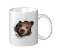 Woshuwo Tasse à café élégante en céramique avec motif ours qui regarde hors d'un trou, pour la maison et le bureau, 325 ml