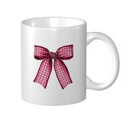 Woshuwo Tasse à café élégante en céramique avec nœud en ruban rouge foncé, 325 ml