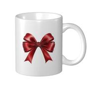 Woshuwo Tasse à café élégante en céramique avec nœud rouge et ruban décoratif pour la maison, le bureau, 325 ml