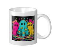 Woshuwo Tasse à café élégante en céramique avec trois fantômes colorés avec nœud pour la maison et le bureau, 325 ml
