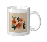 Woshuwo Tasse à café élégante en céramique avec trois fleurs de couleur pêche pour la maison et le bureau 325 ml