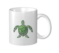 Woshuwo Tasse à café élégante en céramique motif tortue de mer verte géométrique pour la maison et le bureau 325 ml