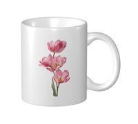 Woshuwo Tasse à café élégante en céramique motif tulipes roses pour la maison et le bureau 325 ml
