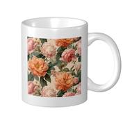 Woshuwo Tasse à café élégante en céramique orange et rose pivoines roses pour la maison et le bureau, 325 ml