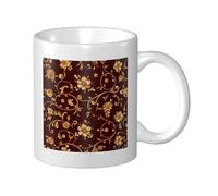 Woshuwo Tasse à café élégante en céramique rouge foncé avec motif de vigne tourbillonnante dorée pour la maison et le bureau, 325 ml