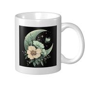 Woshuwo Tasse à café élégante en céramique vert pastel avec motif croissant de lune bohème pour la maison et le bureau, 325 ml