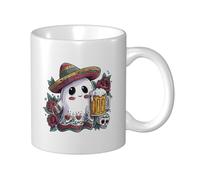 Woshuwo Tasse à café en céramique avec motif fantôme mexicain tenant une tête de mort, pour la maison et le bureau, 325 ml