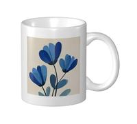 Woshuwo Tasse à café plate en céramique avec trois fleurs bleues - 325 ml