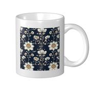 Woshuwo Tasse à café traditionnelle en céramique bleu marine avec motifs floraux indiens pour la maison et le bureau, 325 ml
